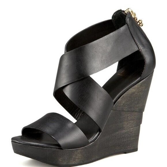 Diane Von Furstenberg Shoes - Diane Von Furstenberg DVF 11 Black Opal Wedge Sandals